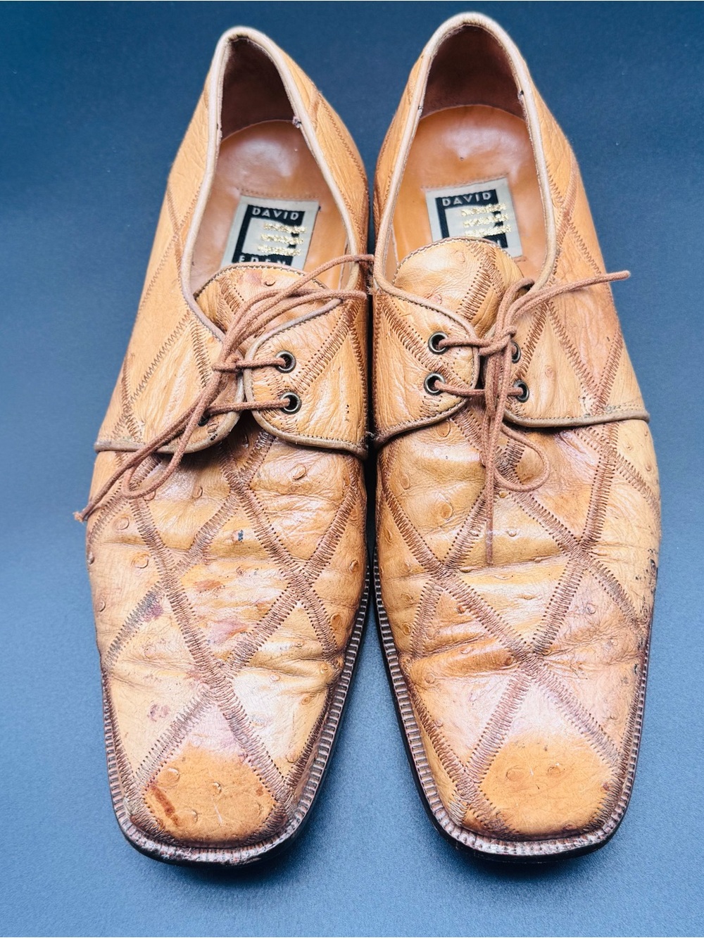 David Eden Hand Made Sz 9.5  Diamond quilted ostrich skin pattern